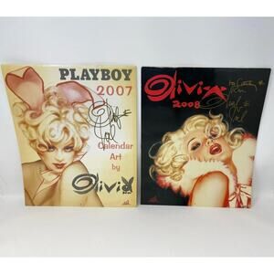 Two Retro Playboy Olivia‎ Calendar Art 2007 2008 Autographed Ozone Pin Up